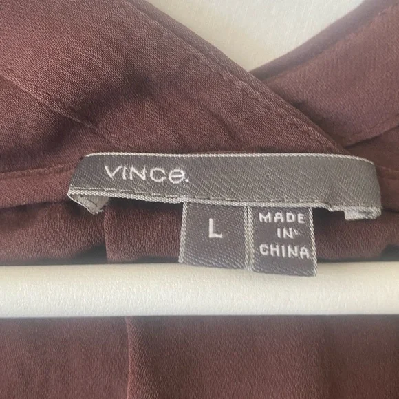 🌼 Vince 100% Silk Blouse brown chocolate short sleeve earthy top tee shirt - Picture 3 of 5